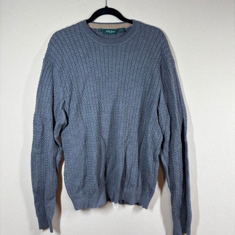 NOS Bobby Jones Mens Cable Knit Merino Wool Sweater 2X Grey Preppy Minimal Lux